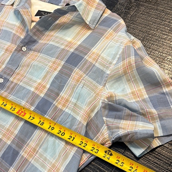 Rag & Bone Blue Beige Gus Button Down Shirt Short Sleeve size Large - Picture 2 of 11